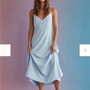 NWOT Free People Emmers Linen Light Blue Midi Dress in Dew Shine. Sold out!